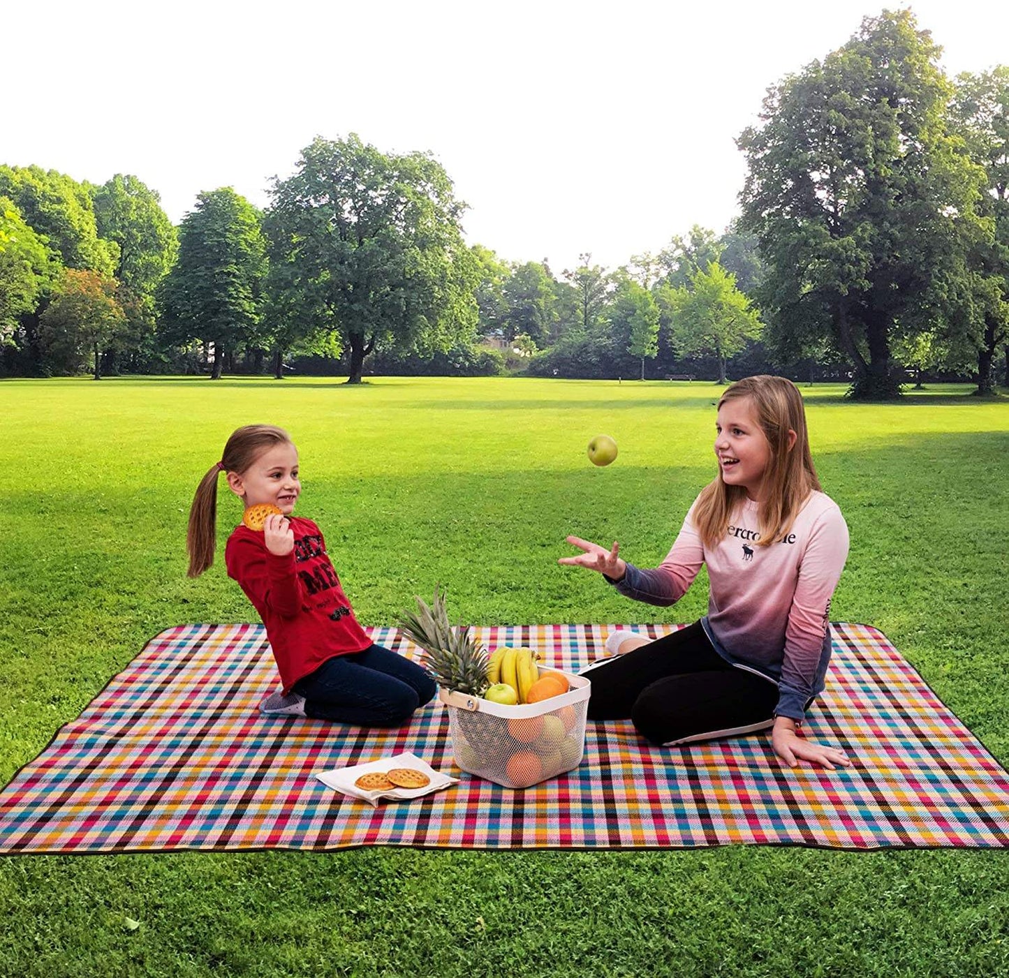 Jacob Multi-Color Picnic Blanket 200x200cm - Large Waterproof Outdoor Blanket for Beach, Camping, Park, and Family Picnics - Foldable and Easy to Carry with Built-In Handle