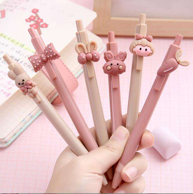 Cute cartoon bear fox cute girl design retractable gel ink pen