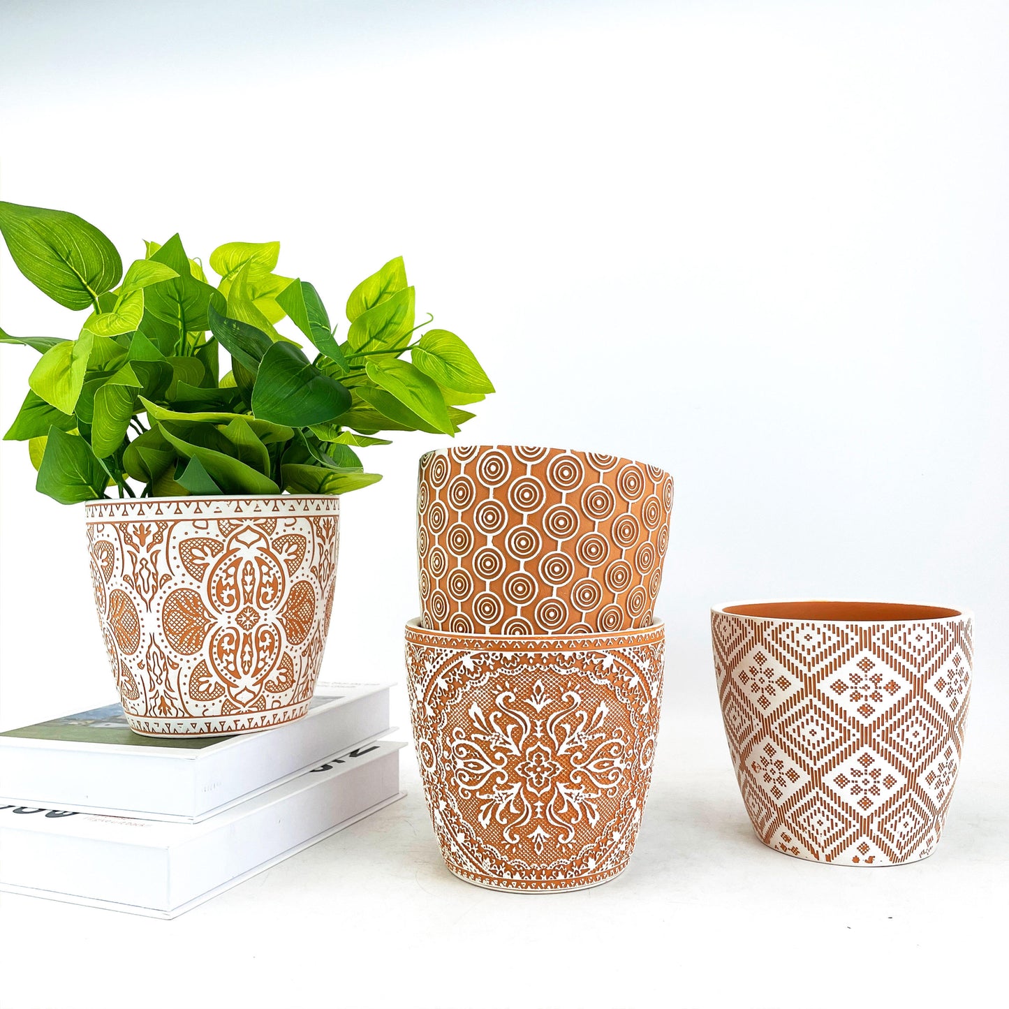 ORANGE  PATTERN  CERAMIC FLOWERPOT