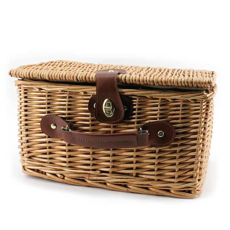 Wicker Picnic Basket for Two Person - Multifunctional Storage, Sustainable Plant Fiber, Natural Color