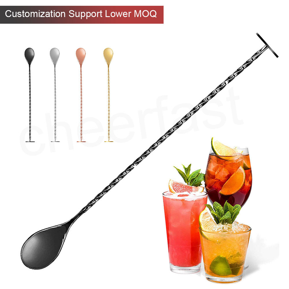 Stylish Gold Cocktail Mixing Spoon Set of 2 - Reusable Stainless Steel, Ideal for Mixing Drinks, Available in Gold, Silver, Rose Gold, and Black