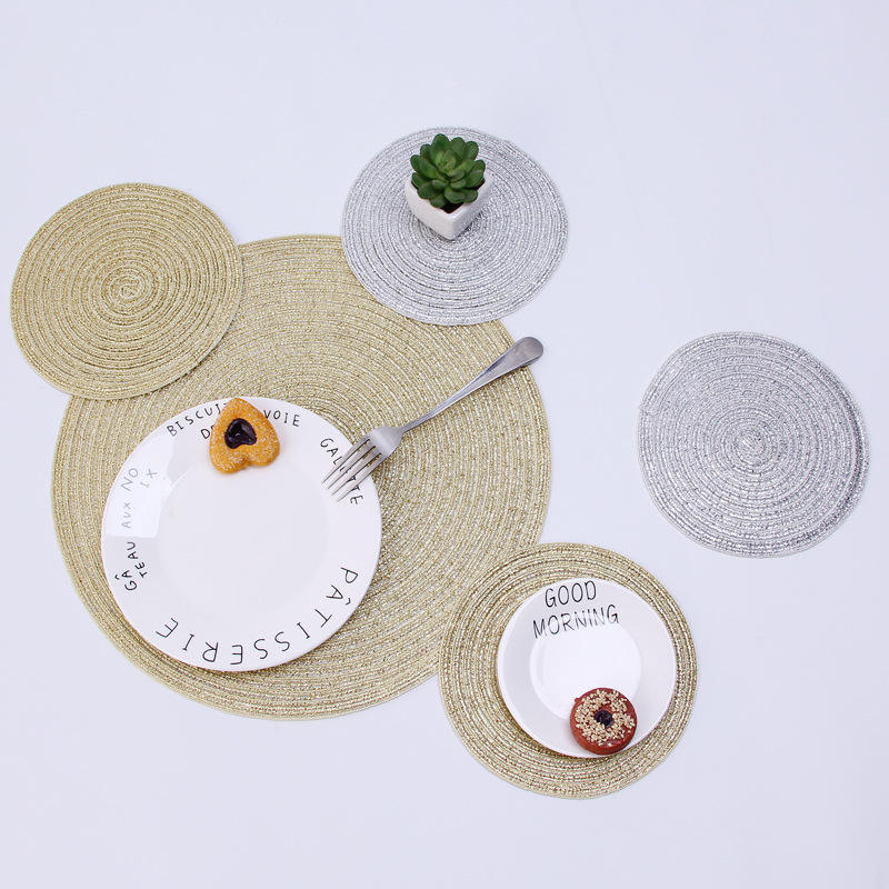 Eco-friendly Stocked Round Fabric Table Placemat Woven Placemats 36cm Beige