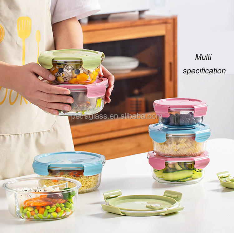 Food Storage Container 1200ml Square Clear Bento Glass Lunch Box Salad Bowl with Bamboo Cover