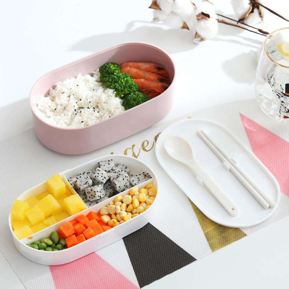 2 layered Bento lunch box with cutlery