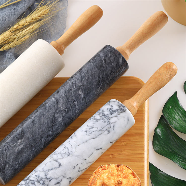 Marble rolling pin with wooden base; 
Diameter: 5cm;
Size:24.5cm; wood:10cm*2;