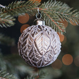 Earthy Charm: Brown Bauble with White Leaf Design – Elegant Holiday Ornament for Christmas Tree Décor, Handcrafted and Unique