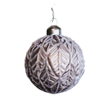 Earthy Charm: Brown Bauble with White Leaf Design – Elegant Holiday Ornament for Christmas Tree Décor, Handcrafted and Unique