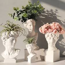 Cement head pot vase home decorative modern plant