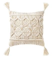 Macrame Pillow Covers, Boho Throw Pillow Covers, Farmhouse Woven Bohemian Pillow Covers with Tassels for Bed Couch