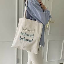 Environmental protection bag Korean embroidery letter gradient canvas bag large capacity travel shopping bag