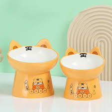 Small Tiger Elevated High Leg Oblique Mouth Bowl Increases Neck Protection Flat Mouth Pet Bowl
