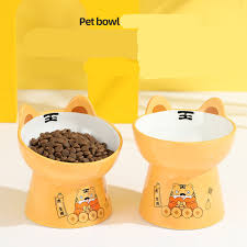 Small Tiger Elevated High Leg Oblique Mouth Bowl Increases Neck Protection Flat Mouth Pet Bowl