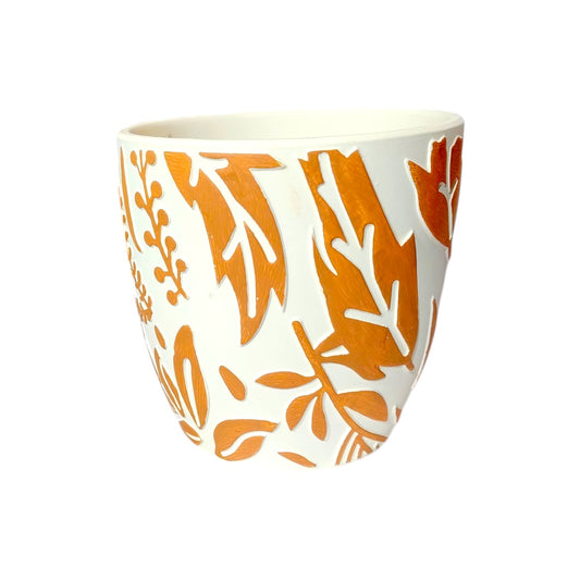 ORANGE CERAMIC FLOWERPOT WITH TRAY