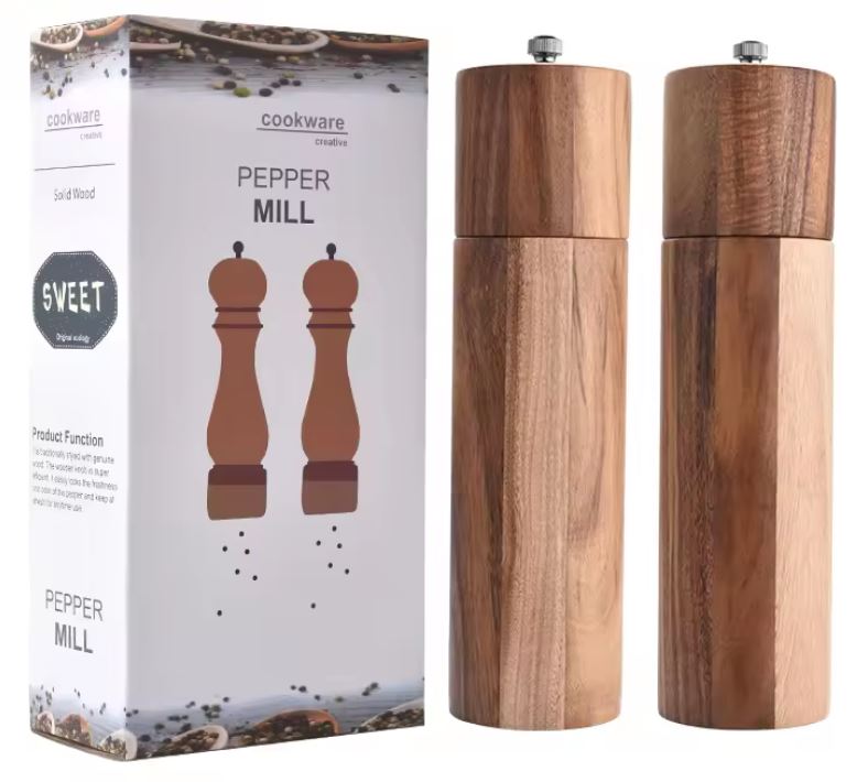 Wooden cylindrical pepper mill set  5*5*21.5cm