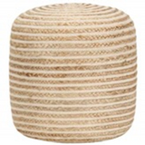 PUNE Striped Jute Braided Round Pouf 40x40x40cm – Handwoven Natural Jute Ottoman, Versatile Seating & Décor, Eco-Friendly, Sturdy, Lightweight Pouf for Living Room, Bedroom, or Patio