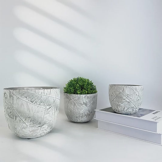 Medium White Cement Flowerpot - Nordic Design Style, Eco-Friendly, Round Shape, 14x14x12 CM