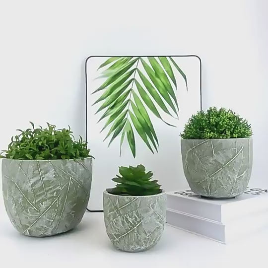 Medium Green Cement Flowerpot - Nordic Design Style, Eco-Friendly, Round Shape, 14x14x12 CM