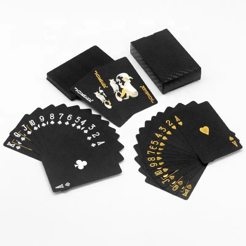 Black Playing Cards Set - Plastic, Gold Silver Black