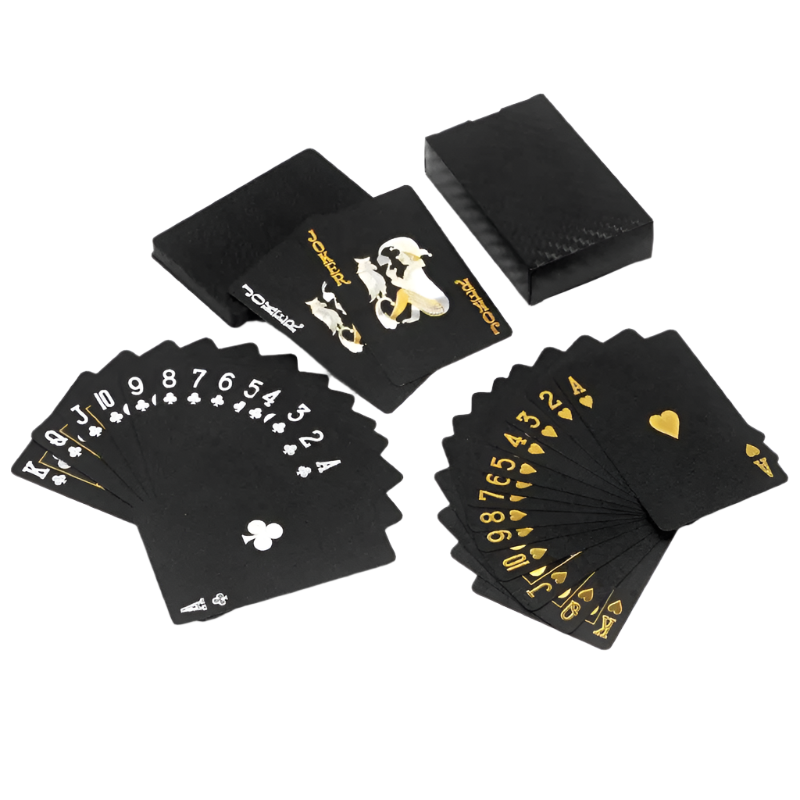 Black Playing Cards Set - Plastic, Gold Silver Black