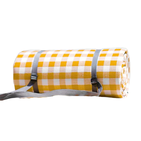 Yellow/White Grid Pattern 200x200cm Camping Mat - Waterproof Foam+Fleece, Cotton, Outdoor Use