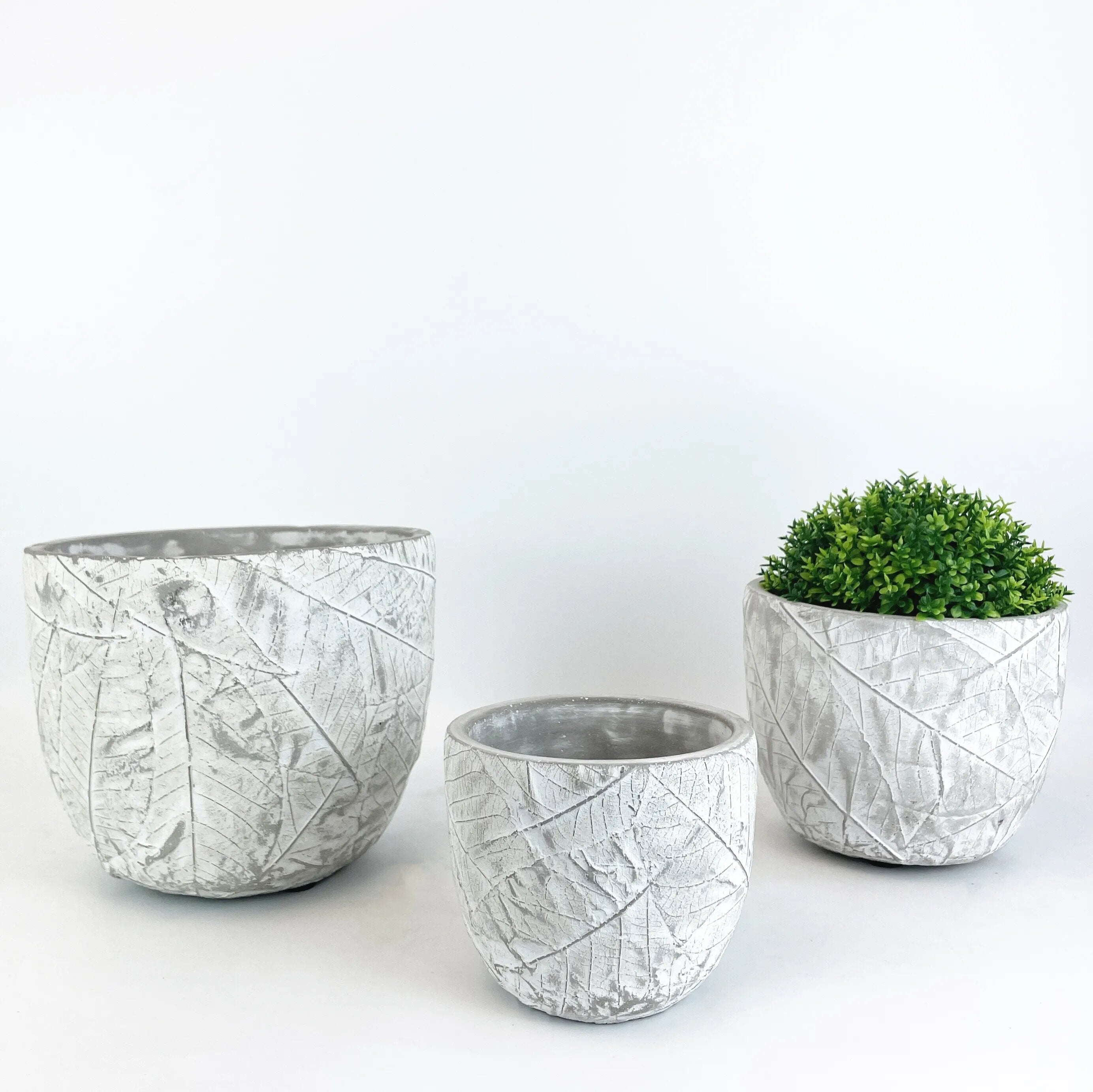 Large White Cement Flowerpot - Nordic Design Style, Eco-Friendly, Round Shape, 17x17x14 CM