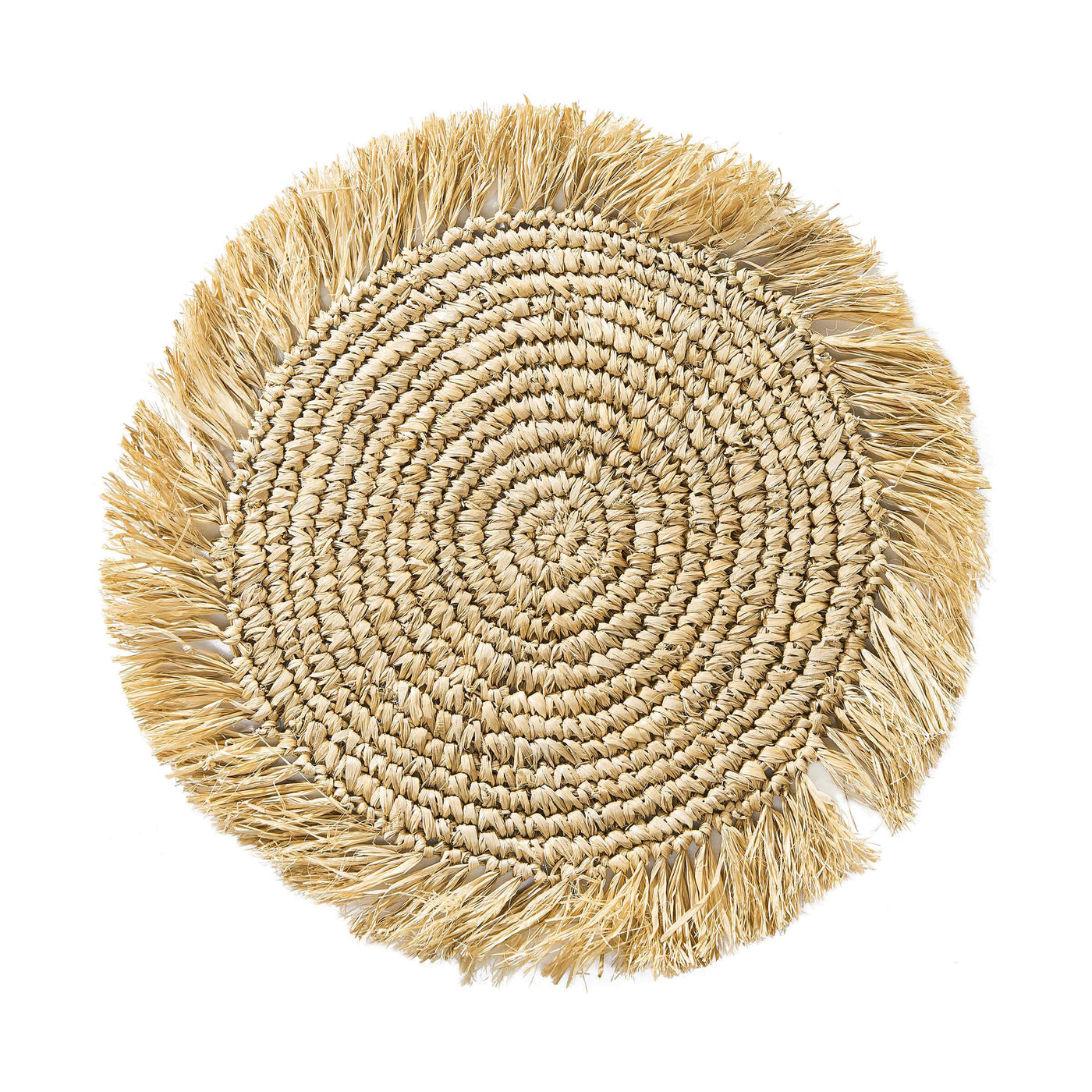 Butlers Raffia Round Placemats with Fringes - Round Table Mats, Gold Placemats 41cm Diameter
