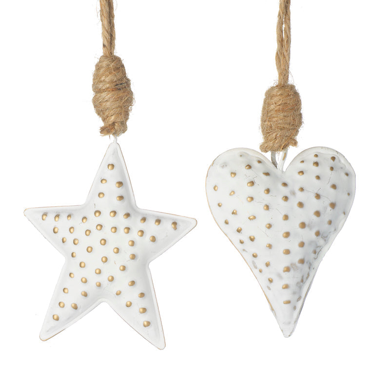 White Metal Hanging Heart And Star, 19cm