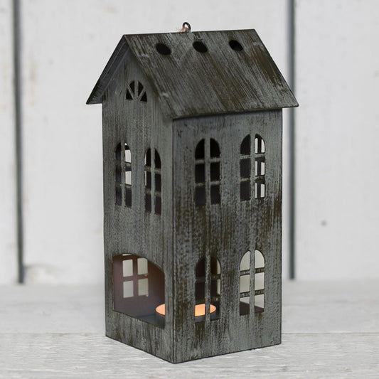 Grey Distressed Metal House T Light Holder 20.5cm