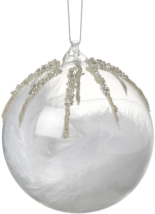 Feather Filled Glass Bauble 8cm