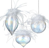 Clear Iridescent Glass Baubles, 3ass