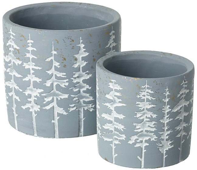 Set of 2 Rustic Grey Pots, 14cm/11cm