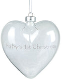 Feather Filled Glass Heart - Baby First Christmas, 12cm