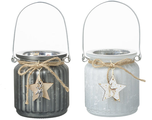 Frosted Glass Candle Pots With Star Hangers, 9cm