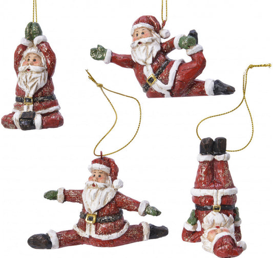 Assorted Yoga Posed Santa Decorations, 8cm