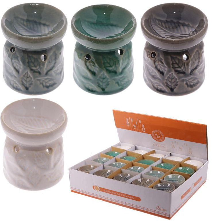 Assorted Ceramic Leaves Pattern Oil Burners, 7cm