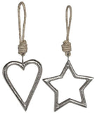 Texture Silver Heart/Star Hangers, 8cm