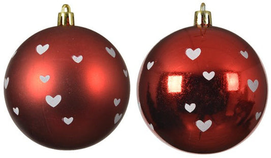 White and Red Heart Baubles, 8cm