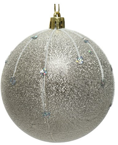 Silver Ice Bauble, 8cm