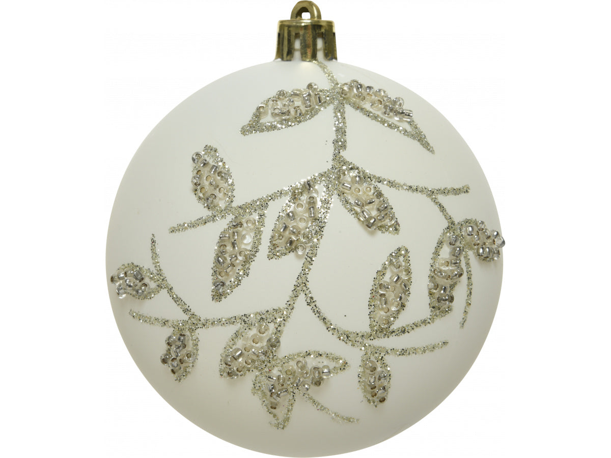 Glitter Leaf Glass Bauble, 8cm