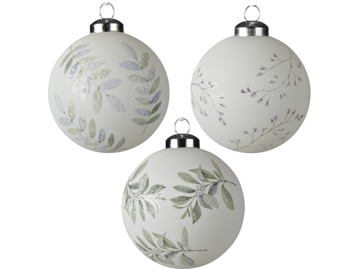 Foliage Printed Glass Bauble Mix