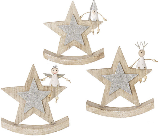 Wooden Rocking Star Decorations, 17cm