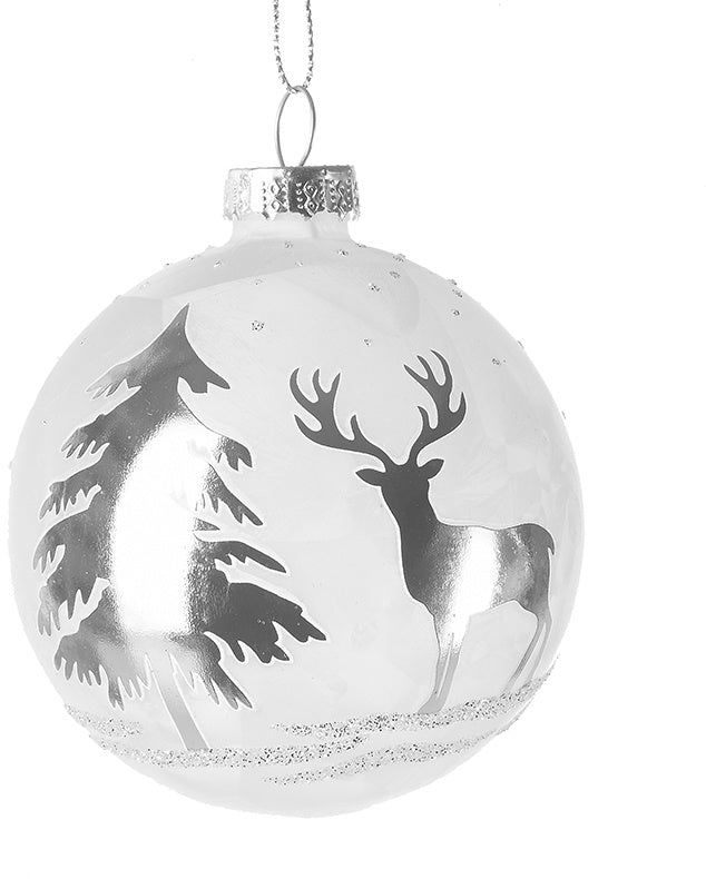 Silver Reindeer Woodland Bauble, 8cm