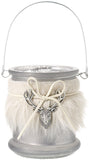 Silver Candle Jar With Faux Fur, 10cm