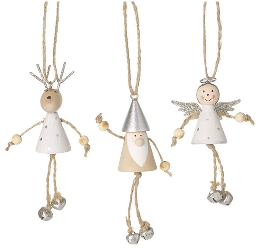 Three Assorted Hanging Festive Characters, 11cm