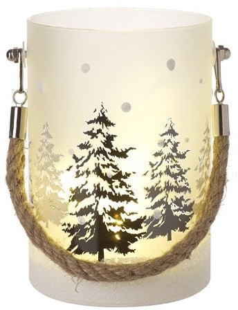 Light Up Forest Glass Lantern, 15cm