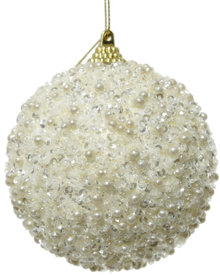 Cream Beaded Bauble 10cm