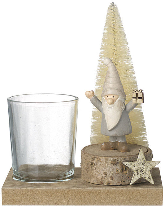 T Light Holder With Santa And Tree