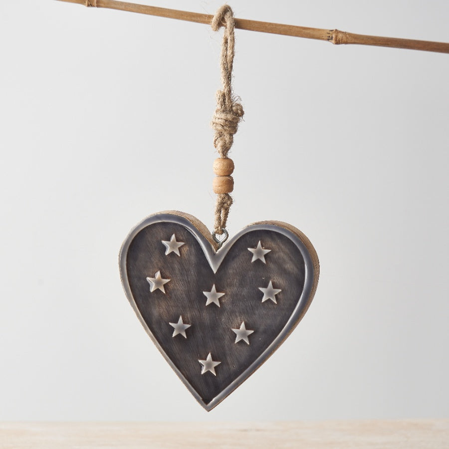 Hanging Wood Heart W/Enamel, 12cm