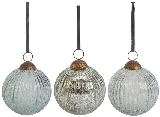 Mina Crackled Glass Baubles, 9cm, 3 Assorted