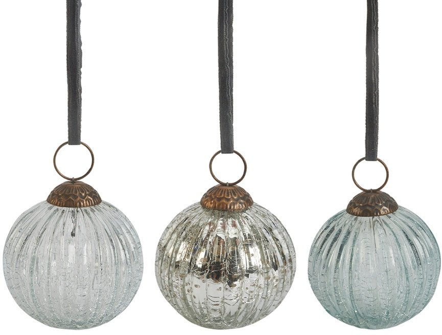 Mina Crackled Glass Baubles, 3 Assorted